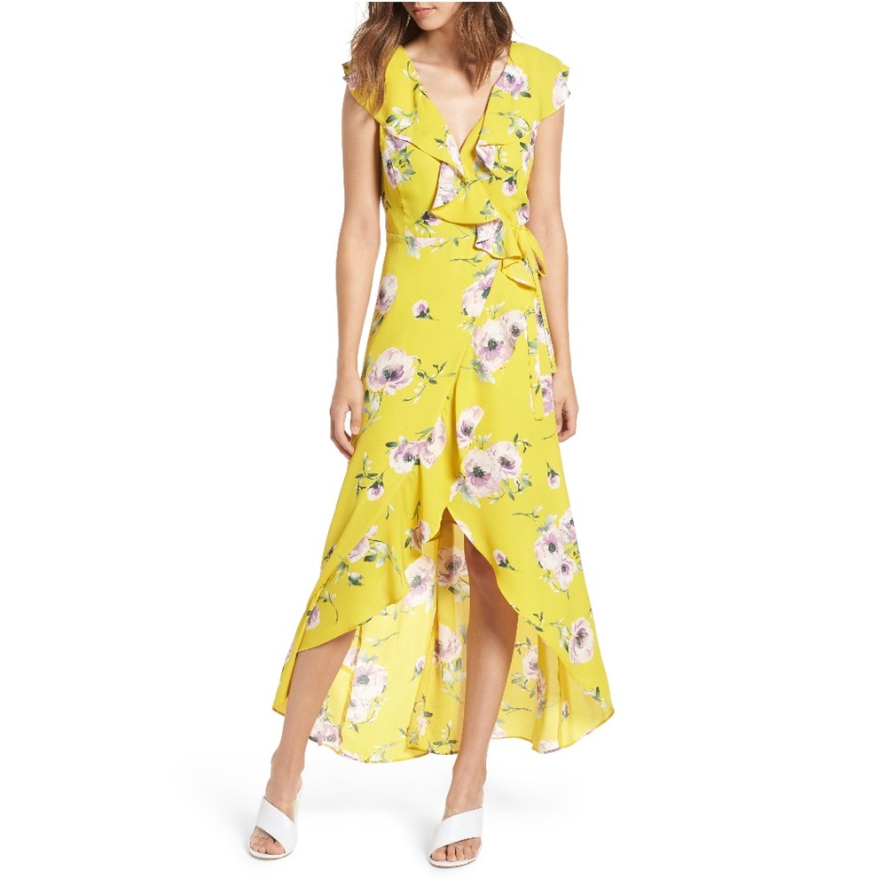 Norstrom- Leith Floral Yellow Wrap Dress